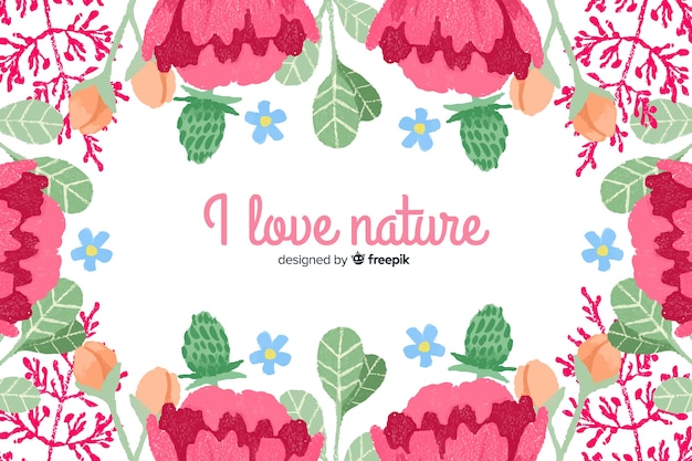 나는 자연을 사랑합니다. 꽃 테마와 꽃 글자 인용