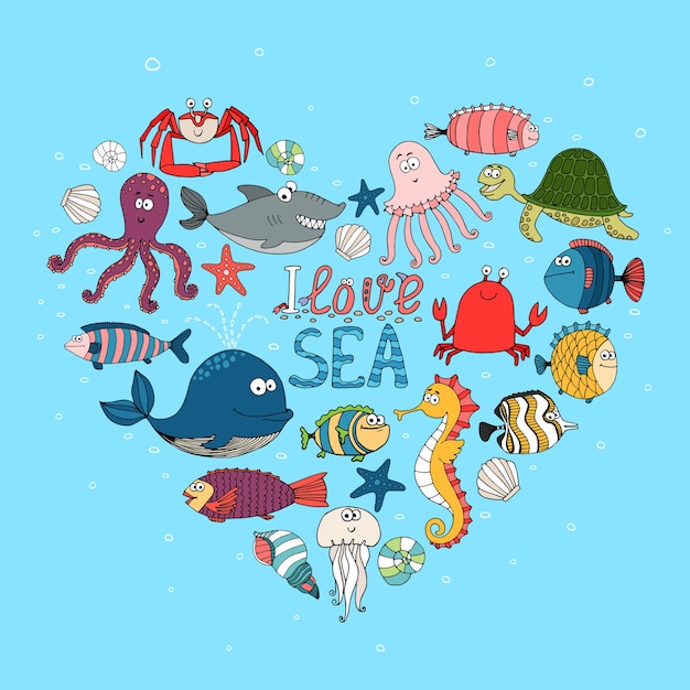 I Love Sea nautical illustration