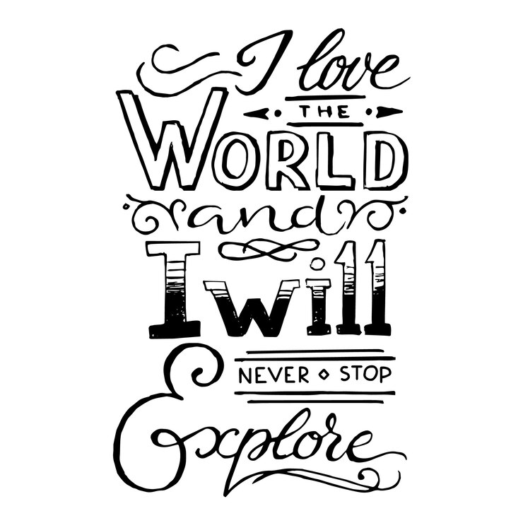 Free Vector i love the world and i will never stop exploring. quote typographical poster template