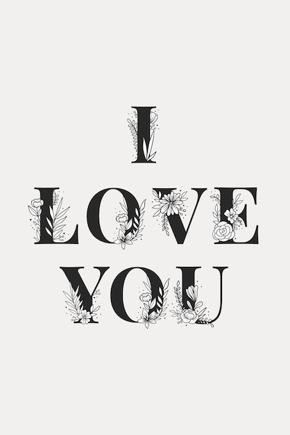 Free vector i love you feminine typography word lettering and typography vector