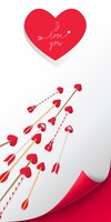 I love you lettering in red heart. arrows on white background
