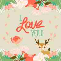 Free vector i love you message with floral theme