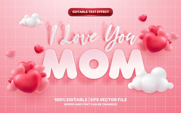Я люблю тебя, мама, с днем матери, оригами, вырезка из бумаги, редактируемый текстовый эффект