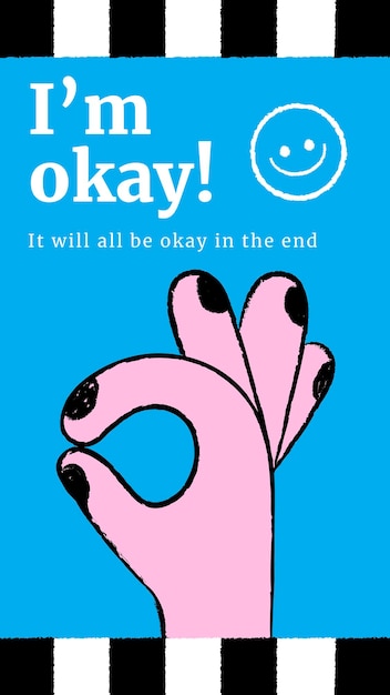 Free vector i’m okay instagram story template, hand gesture doodle vector