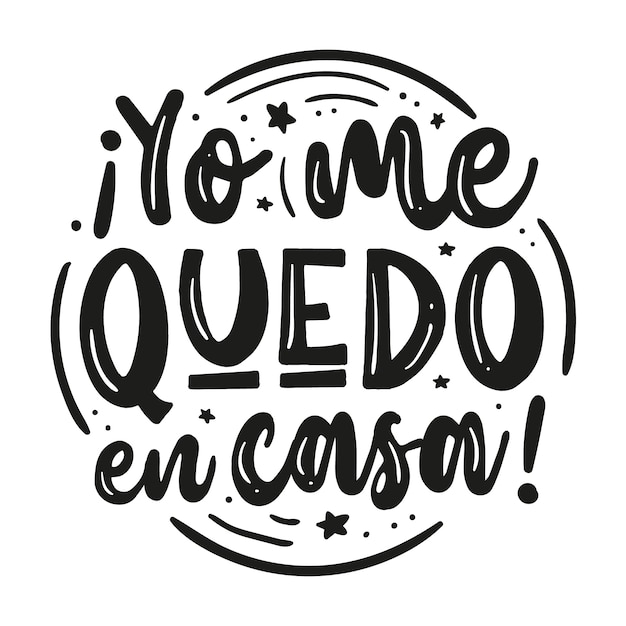 Free vector i stay at home lettering in spanish with different elements