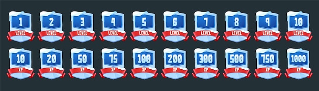 Ice badges with level number and xp for game