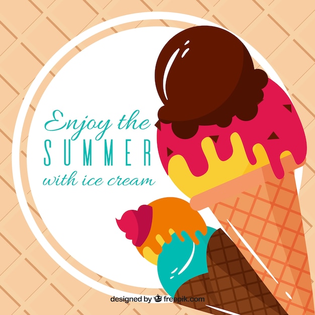 Free vector ice cream background with cookie in flat design