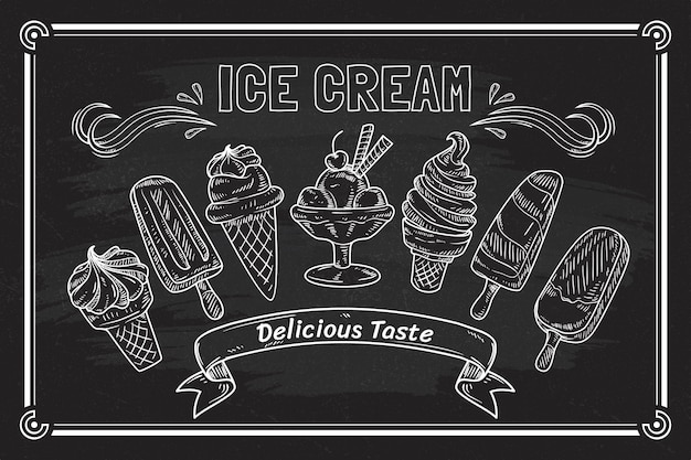 Free vector ice cream blackboard background