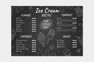 Free vector ice cream blackboard menu template