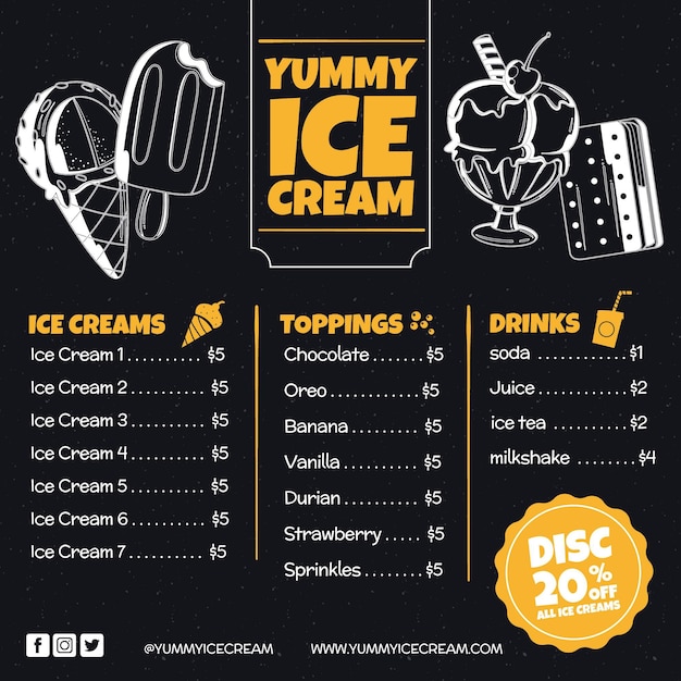 Free vector ice cream blackboard menu