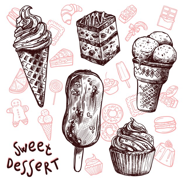 Ice Cream And Cakes Sketch Set