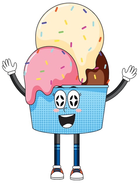 Free vector ice cream cartoon character on white background