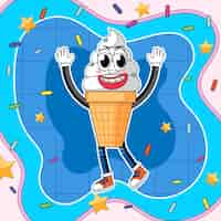 Free vector ice cream cartoon character with retro background