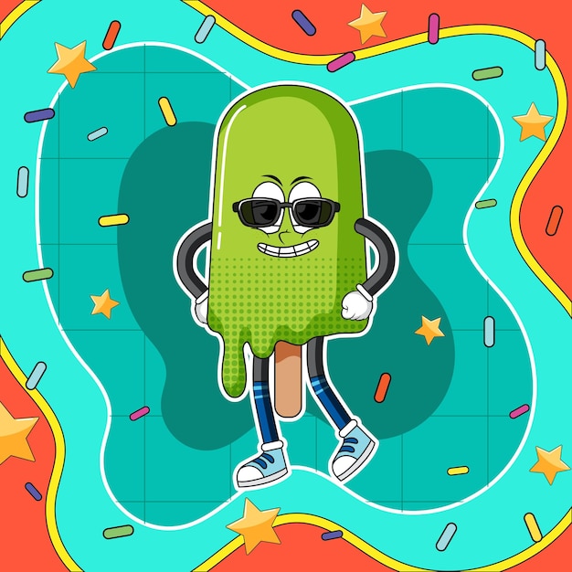 Бесплатное векторное изображение Персонаж мультфильма о мороженом с ретро-фоном