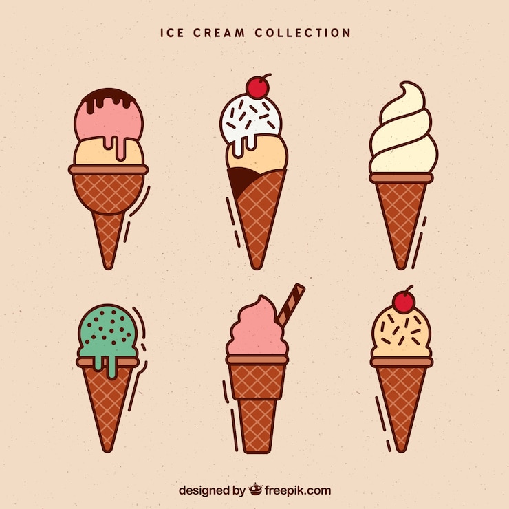 Free Vector ice cream collection with biscuit in linear style