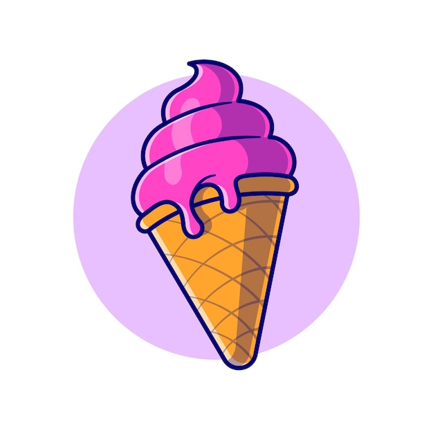 Иллюстрация значка шаржа конуса мороженого. Концепция значок сладкая еда изолированы. Плоский мультяшном стиле