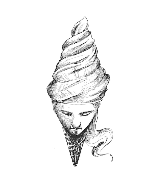 Ice Cream cone with men face Hand Drawn Sketch Vector illustration