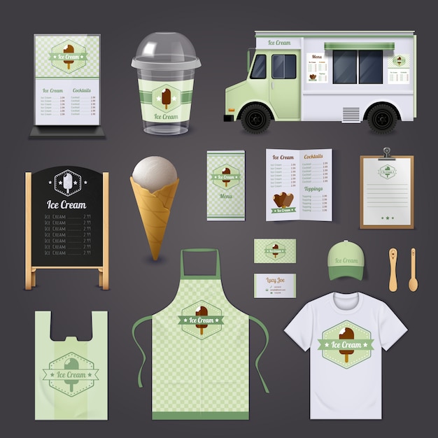 Ice cream corporate realistic design set