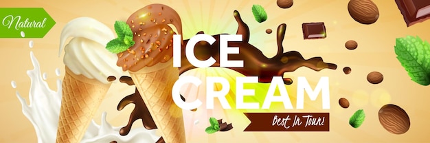アイスクリームの水平広告テンプレート
