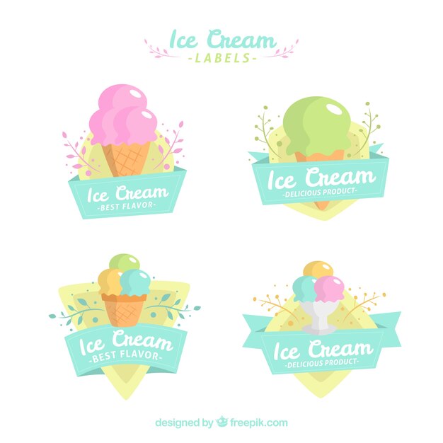 Бесплатное векторное изображение Коллекция этикеток для мороженого