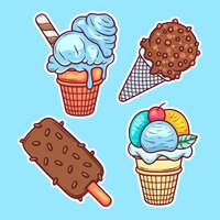 Free vector ice cream and popsicle sticker icons hand drawn coloring vector