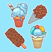 Free vector ice cream and popsicle sticker icons hand drawn coloring vector