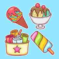 Free vector ice cream and popsicle sticker icons hand drawn coloring vector