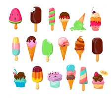 Бесплатное векторное изображение Набор мороженого