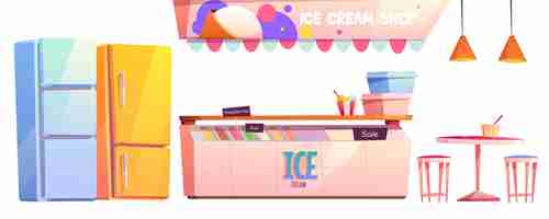 Free vector ice cream shop or cafe interior equipment set