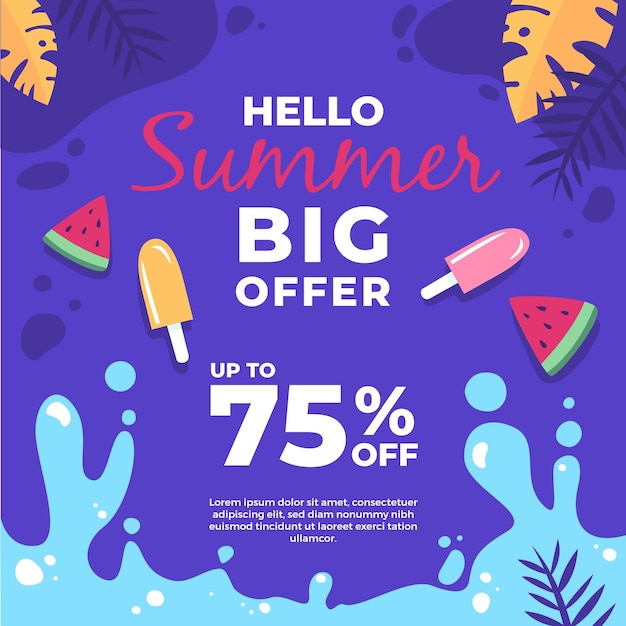 Free vector ice cream and slices of watermelon summer sale