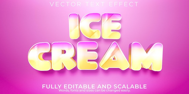 アイスクリームのテキスト効果、編集可能なソフトとピンクのテキストスタイル