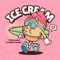 Free vector ice cream trendy retro cartoon vector hand drawn