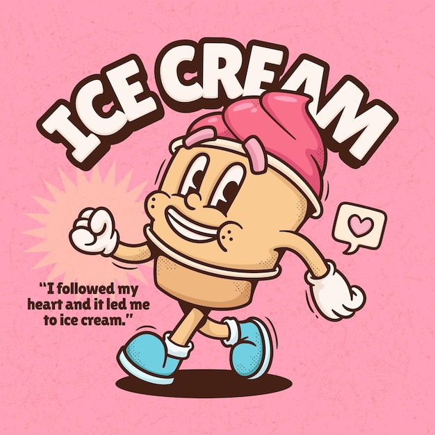 Free vector ice cream trendy retro cartoon vector hand drawn