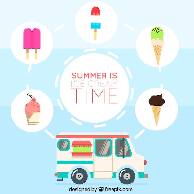 Free vector ice-cream truck in flat design