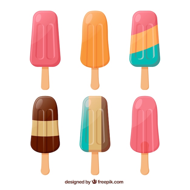 Ice cream of various flavors in flat design