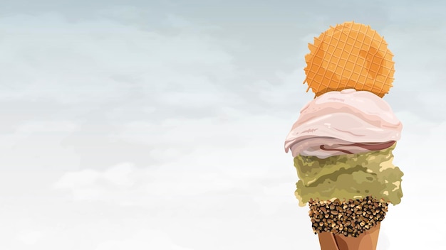 Ice cream with a wafer topping in the summer vector
