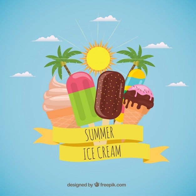 Free vector ice-creams in summer background