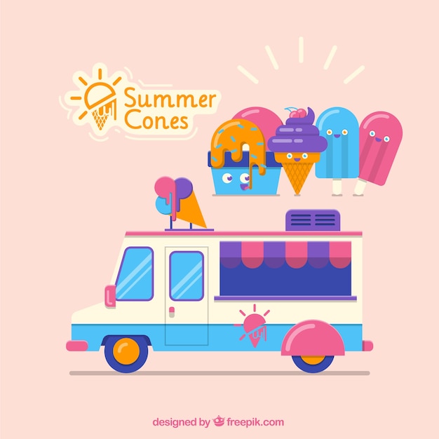 Free vector ice creams van