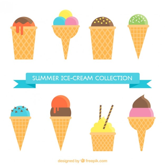 Бесплатное векторное изображение Мороженое с вкусной набор пластин в плоской конструкции