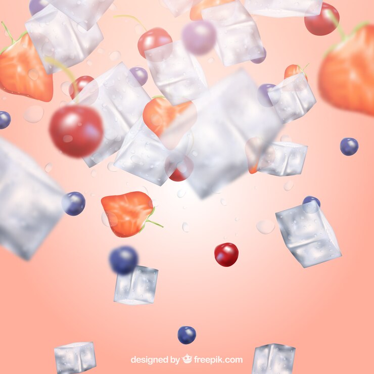 Free Vector ice cube background in realistic style with fruits