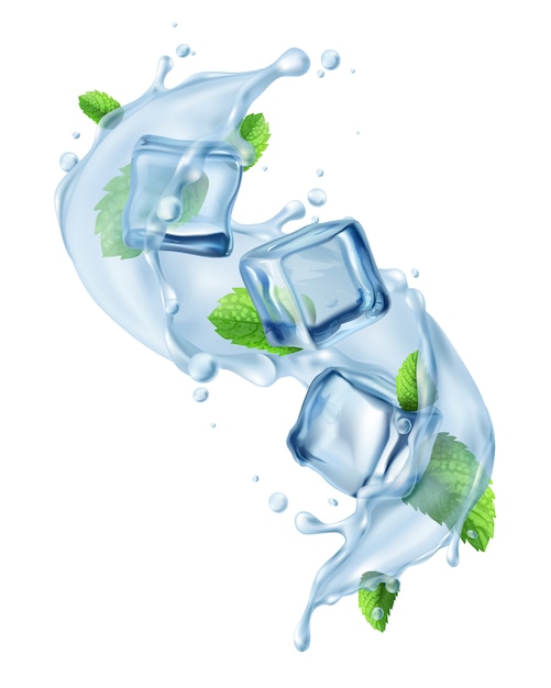 Free vector ice cube water splash