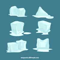 Free vector ice cubes collection melting