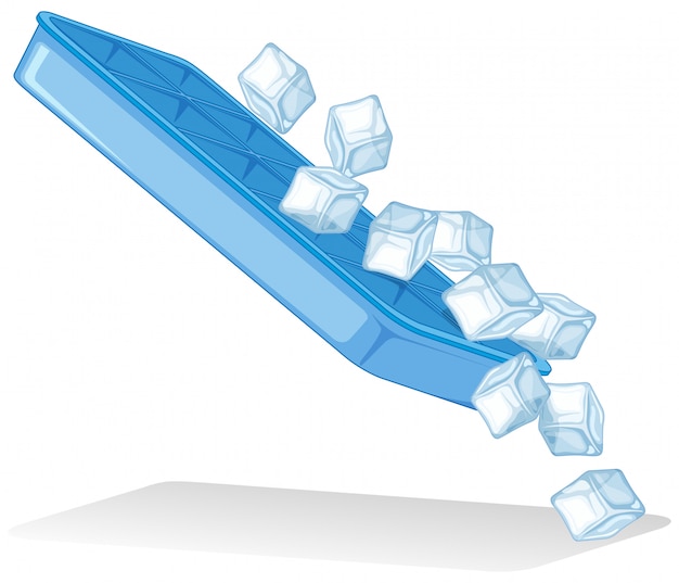 Cubetti di ghiaccio dal vassoio di ghiaccio su bianco