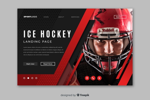 Free vector ice hockey sport landing page with photo