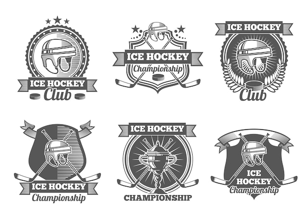 Etichette vintage di hockey su ghiaccio, loghi, emblemi