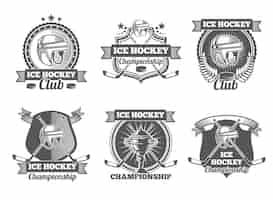 Free vector ice hockey vintage  labels, logos, emblems