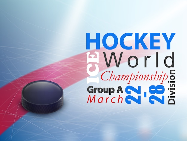 Free vector ice hockey world championship horizontal banner. winter team game on skating rink with black