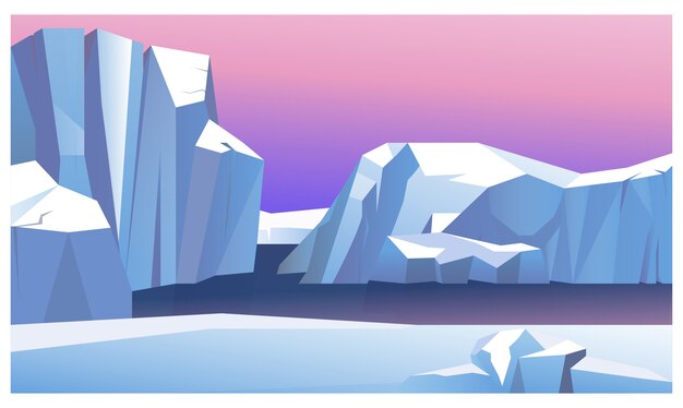 Ice mountain in water illustration