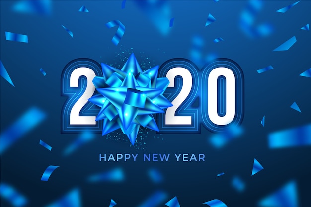 Ice new year 2020 background with snowflake bow