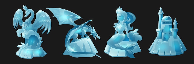 Free Vector ice sculptures of swan queen, fantasy characters and medieval castle